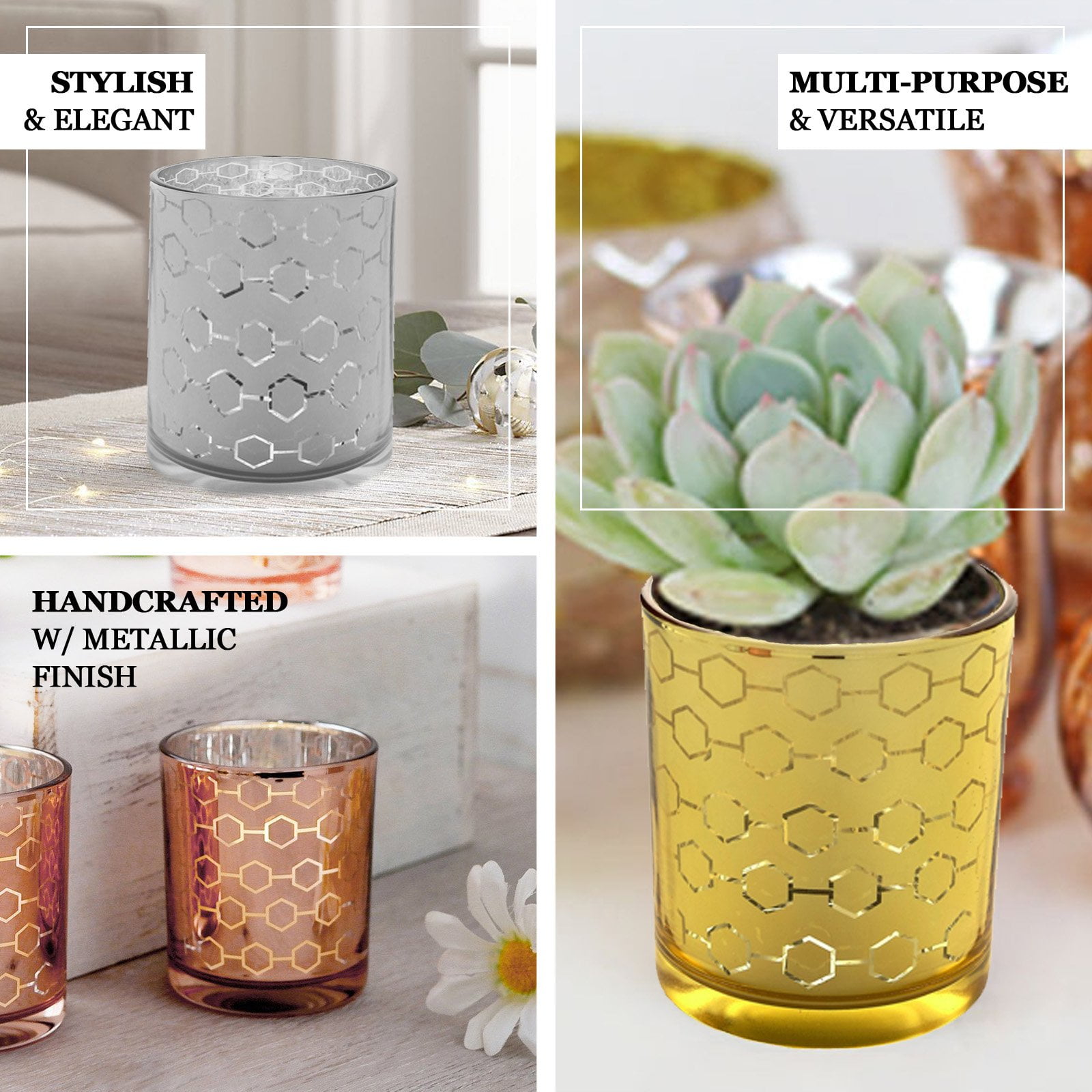 Efavormart 6 Pack Honeycomb Design Tealight Holders for Home Decor Weddings Parties Table Centerpieces Gold Mercury Glass Votive Candle Holders Efavormart 6 Pack Honeycomb Design Tealight Holders for Home Decor Weddings Parties Table Centerpieces Gold Mercury Glass Votive Candle Holders
